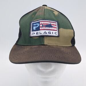 Pelagic Hat Cap Snap Back Mens One Size Camo Mesh Trucker Fishing Green Black